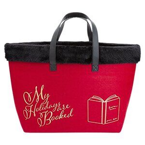 Barnes & Noble Exclusive Red "My Holidays Are Booked" Faux Fur Trim Tote Bag